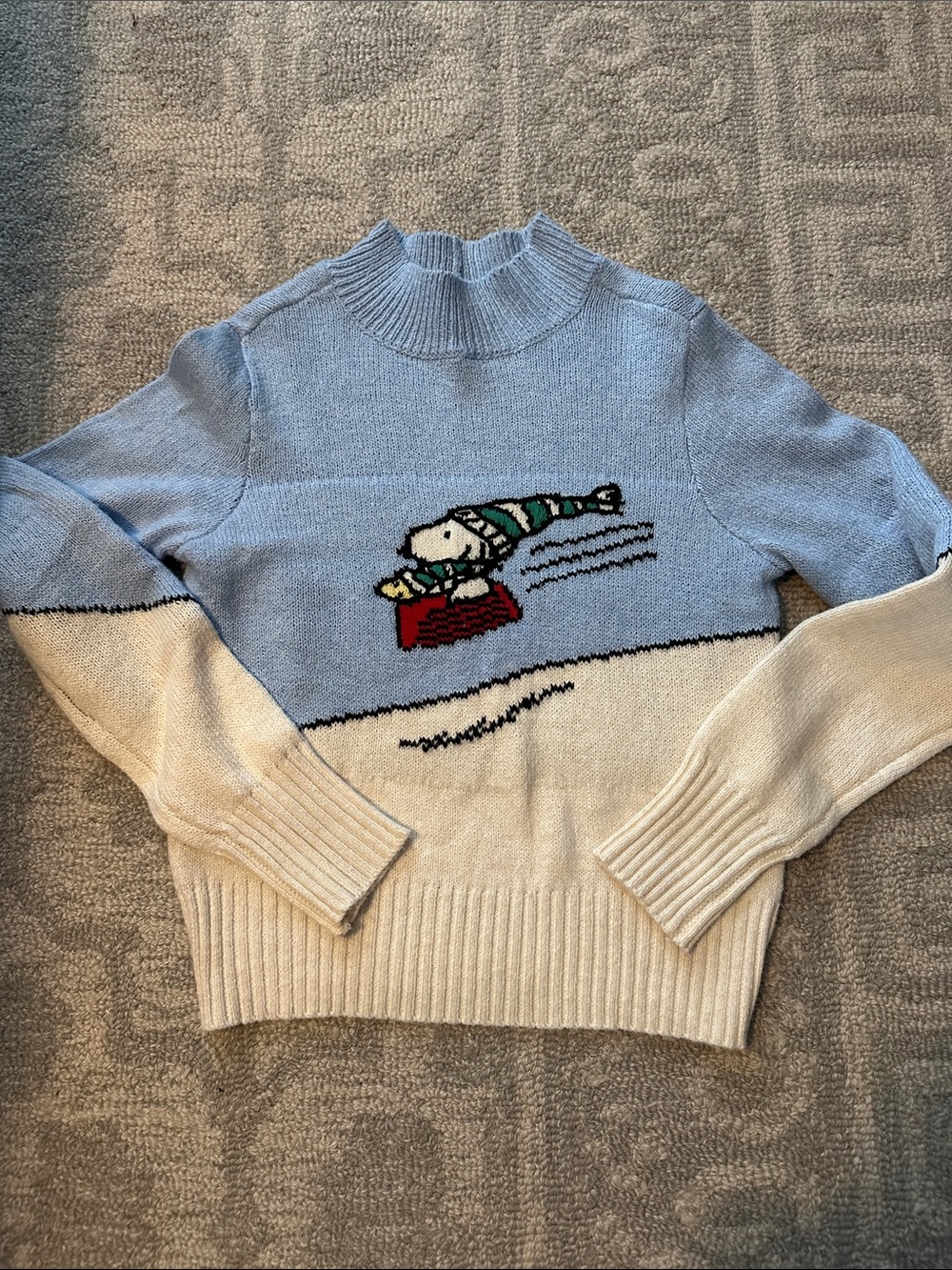 American Eagle Snoopy Blue & White Mock-Neck Sweater | XS